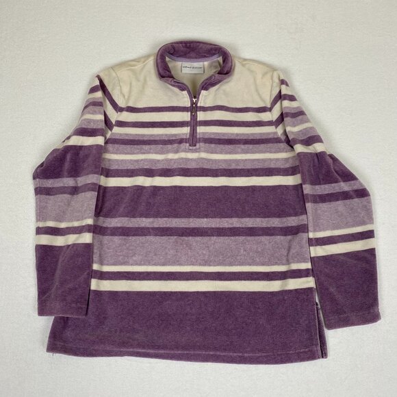 Vintage Alfred Dunner Velour Fleece Purple Striped 1/4 Zip Pullover Sweater - Picture 1 of 10